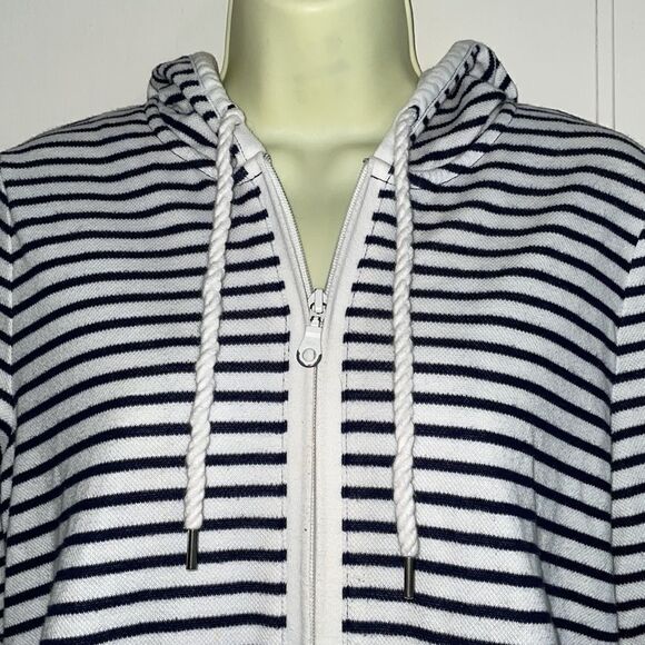 Talbots nautical look navy blue & white striped jacket with hood - Picture 2 of 10